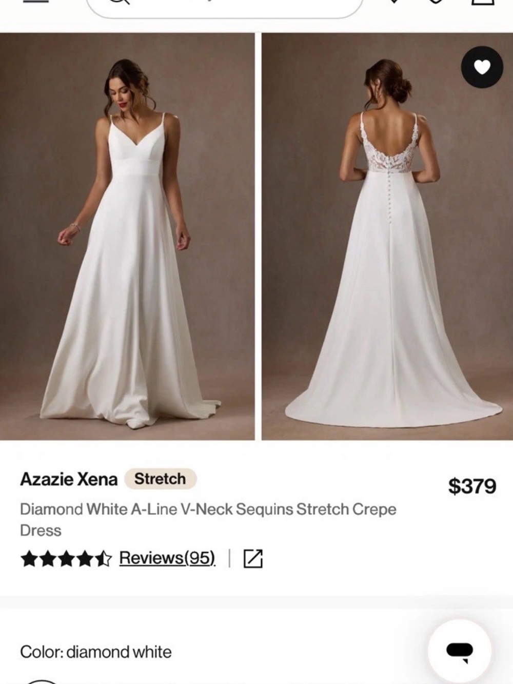 Azazie Xena dress. Custom size (about a 14). White with gorgeous lace back Aline